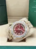 Luxury U1 Factory 11 Style Full Diamond Watch 218238 Big Diamond Bezel 43mm Roman Dial Yellow Gold Men Men's 2813 Automatic Wristwatch Red Dail