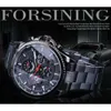 Forsining Three Dial Calendar Stainless Steel Men Mechanical Automatic Wrist Watches Top Brand Luxury Military Sport Male Clock 210804