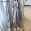 Zomer vrouwen ruches korte mouw lange jurk vierkante kraag hoge taille floral print beach midi jurken ropa mujer 210601