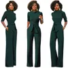 Kvinnors Jumpsuits Rompers Jumps Elegant Office Work Wear Business Formal 2021 Women Half Sleeve Fickor Wide Leg Pants Romper Fashion Over