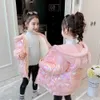 2021 Winter Shiny Jacket For Girls Hooded Warm Children Girls Winter Coat 5-14 Years Kids Teenage Cotton Parkas Outerwear H0910