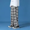 Hommes Polyester lâche japon Harajuku style grille large pantalon décontracté cordon élastique jambe ouverture cheville longueur 210715
