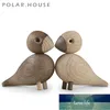 Danish Gifts Wooden Lovebird Figurines Nature Oak Wood Birds Colorful Statue Animal Figure Home Decoration Accessories 1 Set New Factory price expert design