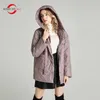 Modern saga mulheres jaqueta de outono com capuz thin fino poliéster primavera casaco morno mulher mais tamanho 210910