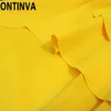 Yaz Kayışı Sarı Şık Fit ve Flare Asimetrik Elbise Seksi ES Parti Gece Kulübü Artı Boyutu Bayan Tunikleri 210527