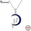 BAMOER 100% 925 chanceux fée en lune bleue pendentif colliers femmes en argent Sterling bijoux cadeau SCN244