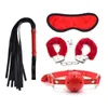 Bondages 4 stks Zwarte Bal Gag harige Handcuffs BDSM Whip Eye Mask voor Cosplay Adult Sex Toy Couples Kit 1122