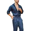 Herrbyxor Män Jumpsuit Playsuit Solid Färgknappar Man Casual Caso Style Overaller Slå ner Krage Långärmad Slim Fit High Waist Pant