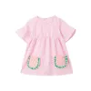 Dziewczynka Ubrania Cute Girls Dress New Summer Toddler Casual Bawełniane Paski Pocket Drukujące sukienki dla dzieci 2-7 lat q0716