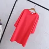 Top manica a tre quarti T-shirt Donna Taglie forti 3 4 5 XL T-shirt lunghe larghe casual Nero Rosso Grigio QYL219 210306