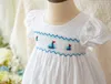 Baby Girls Smocked Dresses Childen White Embroidery Sailboat Frocks infant Smocking Handmade Dress Kids Boutiques Clothing 210615
