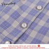 Yitimuceng Plaid Button Dresses Women A-Line Mini Summer Puff Sleeve Notched Short Sleeve Double Breasted Office Lady 210601