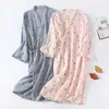 Japanse kimono gewaden voor vrouwen 100% katoen gaas badjas zomer dunne nachtkleding lange mouw nachthemd plus size dressing jurk 210924