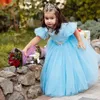 Royal Blue Girls Pageant Dresses Koronki Klejnot Necktoddler Niemowlę Satin Długie Kwiat Dziewczyna First Communion Dress