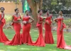 2021 Brautjungfer Kleid Afrikanische V-ausschnitt Lange Kleider Für Hochzeit Plus Größe Meerjungfrau Trauzeugin Kleider Satin Sweep Zug Frauen formelle Kleidung