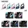 AKZ-022 Cat Ear Earphones Stereo Headset med MIC LED Light and Volume Control Support Wired Headphones Glödlampor