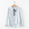 Birds Dot Shirts 35% Cotton Female Tops Fashion Spring Summer Loose Casual Ladies Shirt Bow Tops White 210604