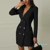 Casual Kleider Elegante Rüschen Zweireiher Frauen Kleid Büro Blazer Weiß Herbst Winter Dünne Anzug Damen