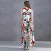ファッション夏のボヘミアンスタイルロングルーウェンドレス女性エレガントなVネックドット花のプリントマキシパーティーローブフェムメホリデーvestidos 210601