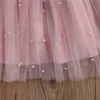 0-5Y zomer prinses baby baby meisjes jurk ruches mouw effen parel kant patchwork terug Bowknot tutu jurk Q0716