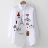 Chemisiers pour femmes chemises blanc femmes Blouse 2021 à manches longues coton broderie dame décontracté bouton conception col rabattu femme chemise 5083