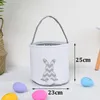 Canvas Easter Basket with Bunny Tail Festive Wavy Line Rabbit Body Bucket Cute Candy Storage Bag Put Colorful Eggs Bags Festival Party Gift