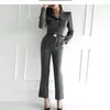 Élégant col cranté simple boutonnage Chic ceintures body taille mince Cargo pantalon Style rétro combinaison femmes 210603