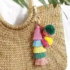 Moda Candy Color Pompoms Tassel Keychain Fur Ball Chaveiro Pompom Fluffy Bag Acessórios Keyring