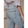 AMII Minimalizm Sprężyna Causal Damska Dżinsy Damska Lady Wysoka Talia Slim Fit Fit Ankel Długość Light Blue Samice Spodnie 12140167 210809