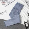 Jeans skinny mulher cintura alta azul calça lápis preto jeans elástica da corea feminina jeans para mulheres para mulheres plus size 210608