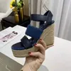 Designer Womens Fashion High Heeled Sandals Wallash Shoemaker Sexig Höghårig Skor Hamp Rope Vävt Tjock Soled Leather Slope Heel Sandaler