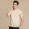 Homens camisetas Qualidade 100% Mulberry Seda de malha de manga curta em torno do pescoço Tee Top Plus Size Hy006