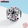 Wostu Nowy Design 925 Sterling Silver Różowy Kocha Koraliki Fit Charm Bransoletka Naszyjnik Wisiorek Moda Skomplikowana Biżuteria CQC1014 Q0531