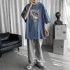 Hybskr męska drukowana z krótkim rękawem T-shirt Man Casual Teevized Tshirts Koreański Streetwear Męskie ubrania Topy 210716