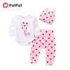 Yaz ve Bahar 3-piece Sevimli Zürafa Baskı Romper Polka Dot Pantolon Şapka Bebek Kız için Setleri 210528