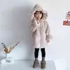 Höst Vinter Barn Flickor Faux Fur Coat Kids Casual Warm Sun Flower Hoodies Jacka Wool Girls Jacket 211204