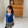 Koreaanse stijl schattige kinderen v-hals gebreide vest lente jongens meisjes casual mouwloze trui vaccoats 210615