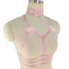 Pink Collar Bow Top Kawaii Open Chest Bondage Cage Pastel Gothic Body Harness Belt wedding Bra