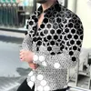 Męskie Koszule Dorywcze 2021 Geometryczne Drukuj Mężczyźni Moda Turn-Down Collar Koszula Jesień Z Długim Rękawem Cardigan S-3XL