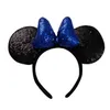 Girl Cute Black Mouse Sequin Crown Ears Hairband Bow Kids Bling Glitter Hair Sticks Bands Holiday Accessories For Children 13 Colors