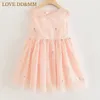 Love ddmm Girls Kleider 2021 Neue Kinderkleidung Süßes Tier Flamingo gesticktes Pailletten Mesh Prinzessin Kleid für Mädchen 3-8 Jahre Q0716