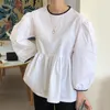 Nomikuma Women Doll Shirt Causal Puff Long Sleeve Hit Color O-neck Blouse Korean Sweet Top Blusas Feminimos 6D595 210308