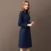 女性デニムドレス長袖シングルブレストファッションスリムニーレングスドレス春秋のオフィス服LR744 210531