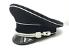 Geniş Memul Şapkalar İkinci Dünya Savaşı Alman Elit Memur Visor şapka şapka siyah çene boru gümüş kordon 57 58 59 60 61cm Üreme Askeri224t
