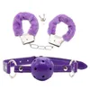 Bondages 4 stks Zwarte Bal Gag harige Handcuffs BDSM Whip Eye Mask voor Cosplay Adult Sex Toy Couples Kit 1122