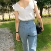 Yitimuceng White Blouse Women Oversized Casual Shirts Korean Fashion Short Sleeve Office Lady V-Neck Simple Topps Sommar 210601