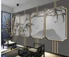 Novo estilo chinês tinta de bambu pintura distante montanha pássaro dourado linha rebocada linha papéis de parede parede