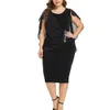 Mode Vrouwen Plus Size Cape O-hals Chiffon Patchwork Dubbellaags Casual Losse Dame Office Party Midi Pencil Dress