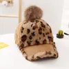 Moda outono inverno crianças boné de beisebol leopardo leopardo pompom menino menina chapéu chapéu quente grosso pelúcia infantil toddler chapéu