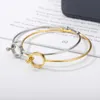 Trendy Simple Round Single Cuff Open Bracelet for Women Gold Silver Color Stainless Steel Bracelets on Hand Girls Jewelry Gift Q0719